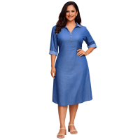 V-neckline Soft Linen Midi Dress
