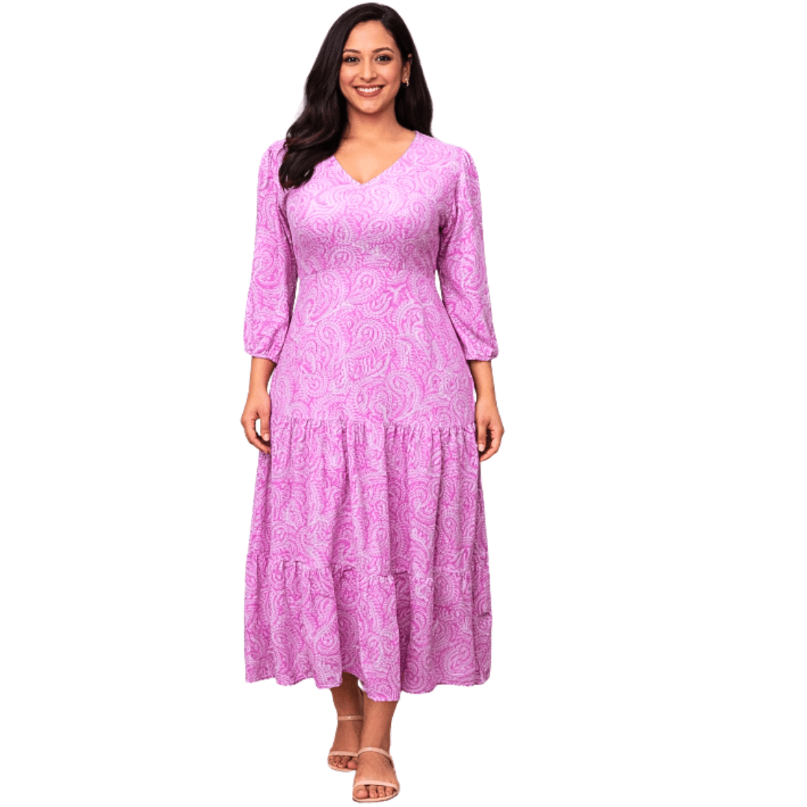 V-neckline Viscose Tiered Maxi Dress - Image 1