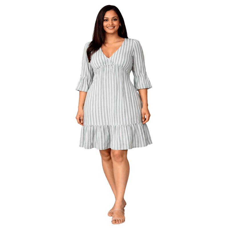 V-Neckline Stripped Mini dress - Image 1