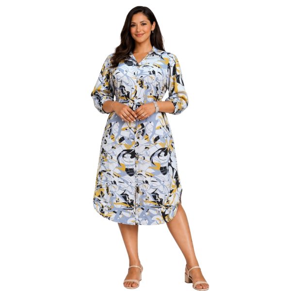 Collar neckline Midi dress with buttons - Image 1